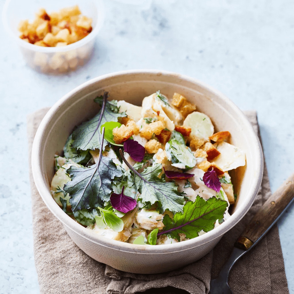 Salade de pommes de terre, truite fumée, artichauts (livraison)